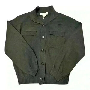 By Design Chic Dark Green Military Style Button-Up Cardigan Sweater, M